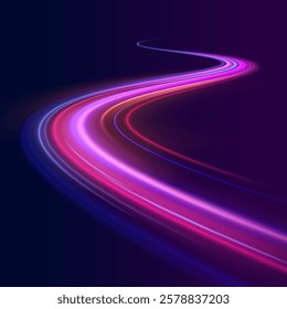 Neon color glowing lines background, Glowing wave swirl, impulse cable lines. High-speed light trails effect. Futuristic dynamic motion technology. Png, neon, line, blur, beam, ray, abstract, energy, 