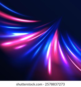 Neon color glowing lines background, Glowing wave swirl, impulse cable lines. High-speed light trails effect. Futuristic dynamic motion technology. Png, neon, line, blur, beam, ray, abstract, energy, 