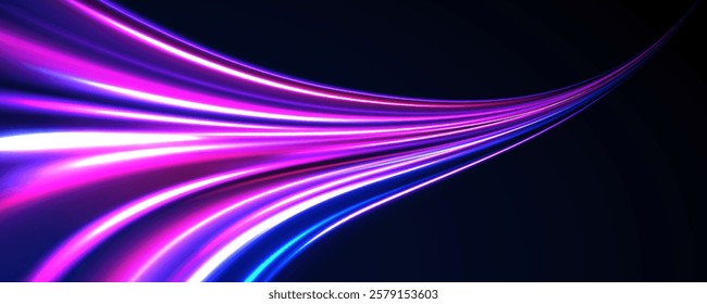 Neon color glowing lines background, Glowing wave swirl, impulse cable lines. High-speed light trails effect. Futuristic dynamic motion technology. Png, neon, line, blur, beam, ray, abstract, energy, 