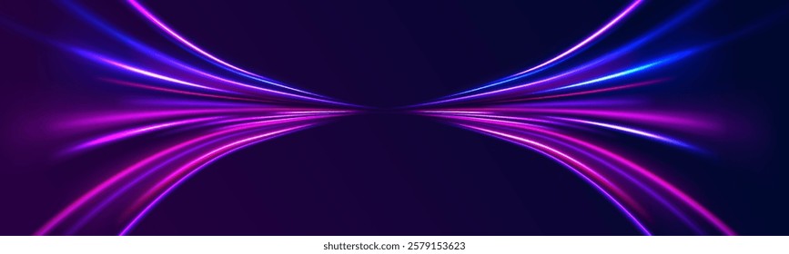 Neon color glowing lines background, Glowing wave swirl, impulse cable lines. High-speed light trails effect. Futuristic dynamic motion technology. Png, neon, line, blur, beam, ray, abstract, energy, 