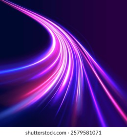 Neon color glowing lines background, Glowing wave swirl, impulse cable lines. High-speed light trails effect. Futuristic dynamic motion technology. Png, neon, line, blur, beam, ray, abstract, energy, 