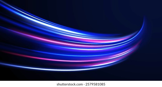 Neon color glowing lines background, Glowing wave swirl, impulse cable lines. High-speed light trails effect. Futuristic dynamic motion technology. Png, neon, line, blur, beam, ray, abstract, energy, 