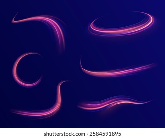 Neon color glowing lines background, Glowing wave swirl, impulse cable lines. High-speed light trails effect. Futuristic dynamic motion technology. Png, neon, line, blur, beam, ray, abstract, energy, 