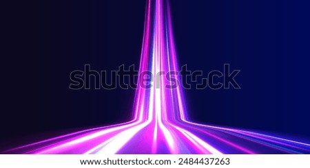 Neon color glowing lines background, high-speed light trails effect. Modern abstract high-speed light motion effect on black background. Light motion effect, slow shutter of traffic.	