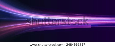 Neon color glowing lines background, high-speed light trails effect. Modern abstract high-speed light motion effect on black background. Light motion effect, slow shutter of traffic.