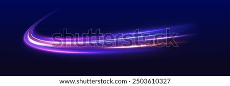 Neon color glowing lines background, high-speed light trails effect. Modern abstract high-speed light motion effect on black background. Light motion effect, slow shutter of traffic.	