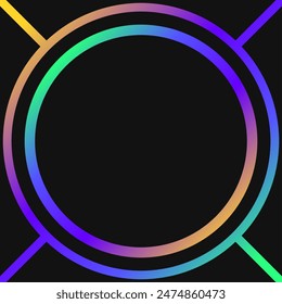 Neon Color Gradient Circle Frame, Simple Flat Style, Black Background