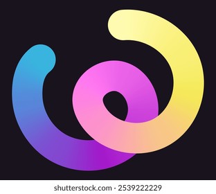 Neon Color Gradient squiggle line. Scribble stripe with wavy elements. Abstract organic dynamic colorful Shapes on dark background