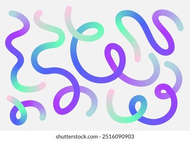 Neon Color Gradient squiggle lines. Scribble stripe with wavy elements. Abstract organic dynamic colorful Sshapes on dark background