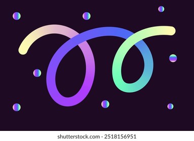 Neon Color Gradient squiggle lines. Scribble stripe with wavy elements. Abstract organic dynamic colorful Sshapes on dark background
