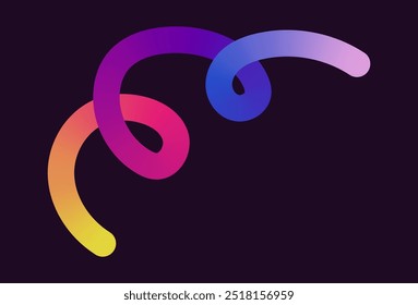 Neon Color Gradient squiggle lines. Scribble stripe with wavy elements. Abstract organic dynamic colorful Sshapes on dark background
