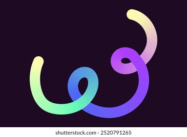 Neon Color Gradient squiggle lines. Scribble stripe with wavy elements. Abstract organic dynamic colorful Sshapes on dark background