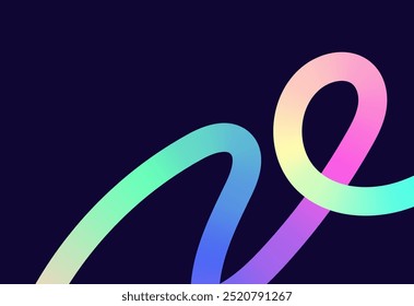 Neon Color Gradient squiggle lines. Scribble stripe with wavy elements. Abstract organic dynamic colorful Sshapes on dark background