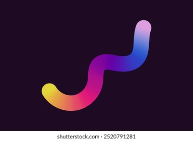 Neon Color Gradient squiggle lines. Scribble stripe with wavy elements. Abstract organic dynamic colorful Sshapes on dark background