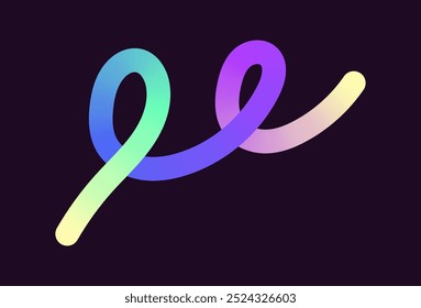 Neon Color Gradient squiggle lines. Scribble stripe with wavy elements. Abstract organic dynamic colorful Sshapes on dark background