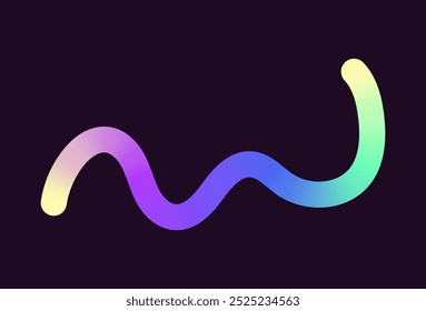 Neon Color Gradient squiggle lines. Scribble stripe with wavy elements. Abstract organic dynamic colorful Sshapes on dark background
