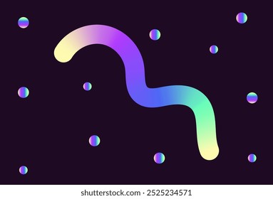 Líneas de garabato de degradado de color neón. Banda de garabatos con Elementos ondulados. Formas coloridas dinámicas orgánicas Abstractas sobre fondo oscuro