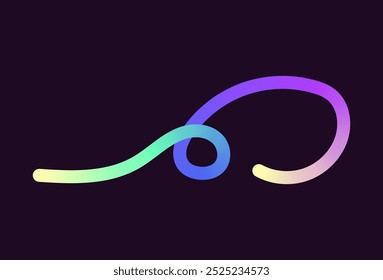 Neon Color Gradient squiggle lines. Scribble stripe with wavy elements. Abstract organic dynamic colorful Sshapes on dark background