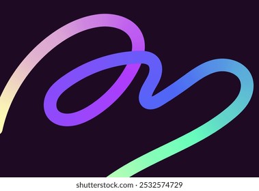 Neon Color Gradient squiggle lines. Scribble stripe with wavy elements. Abstract organic dynamic colorful Shapes on dark background