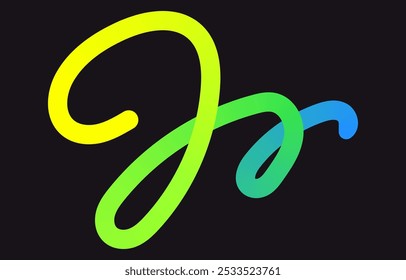 Neon Color Gradient squiggle lines. Scribble stripe with wavy elements. Abstract organic dynamic colorful Shapes on dark background