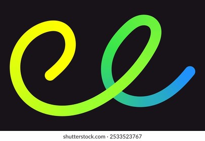 Neon Color Gradient squiggle lines. Scribble stripe with wavy elements. Abstract organic dynamic colorful Shapes on dark background