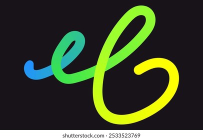 Neon Color Gradient squiggle lines. Scribble stripe with wavy elements. Abstract organic dynamic colorful Shapes on dark background