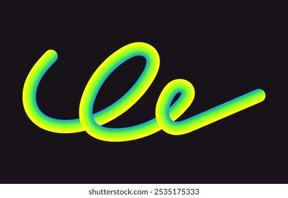 Neon Color Gradient squiggle lines. Scribble stripe with wavy elements. Abstract organic dynamic colorful Shapes on dark background