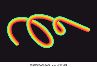 Linhas de gradiente de cor de néon. Faixa de rabisco com elementos ondulados. Abstrato orgânico dinâmico colorido Formas no fundo escuro