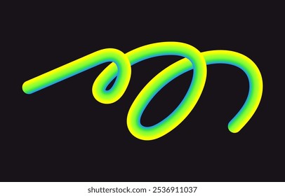 Neon Color Gradient squiggle lines. Scribble stripe with wavy elements. Abstract organic dynamic colorful Shapes on dark background