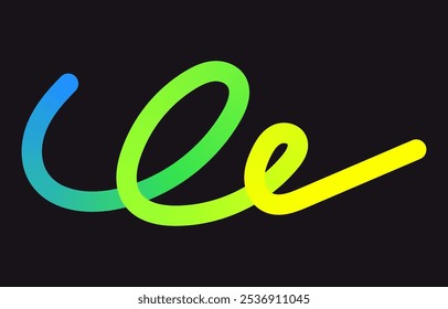 Neon Color Gradient squiggle lines. Scribble stripe with wavy elements. Abstract organic dynamic colorful Shapes on dark background