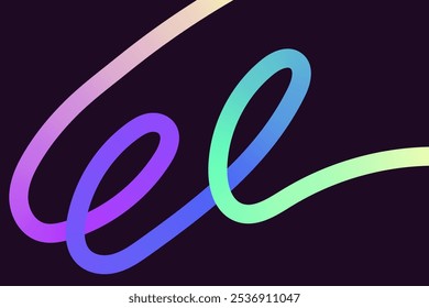 Neon Color Gradient squiggle lines. Scribble stripe with wavy elements. Abstract organic dynamic colorful Shapes on dark purple background