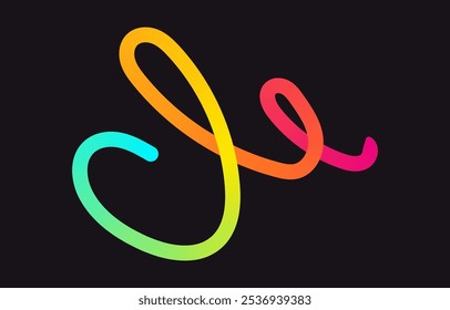 Linhas de gradiente de cor de néon. Faixa de rabisco com elementos ondulados. Abstrato orgânico dinâmico colorido Formas no fundo escuro