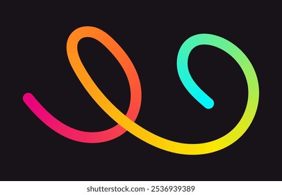 Neon Color Gradient squiggle lines. Scribble stripe with wavy elements. Abstract organic dynamic colorful Shapes on dark background