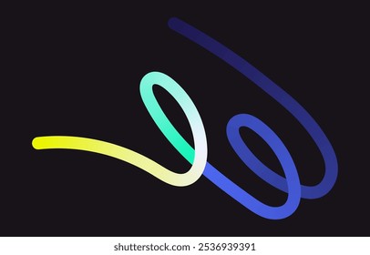 Neon Color Gradient squiggle lines. Scribble stripe with wavy elements. Abstract organic dynamic colorful Shapes on dark background