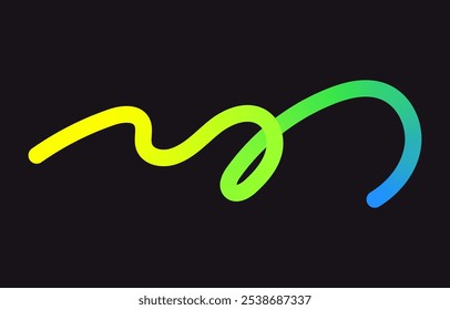 Neon Color Gradient squiggle lines. Scribble stripe with wavy elements. Abstract organic dynamic colorful Shapes on dark background