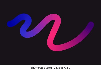 Neon Color Gradient squiggle lines. Scribble stripe with wavy elements. Abstract organic dynamic colorful Shapes on dark background