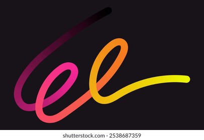 Neon Color Gradient squiggle lines. Scribble stripe with wavy elements. Abstract organic dynamic colorful Shapes on dark background