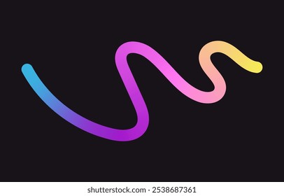 Neon Color Gradient squiggle lines. Scribble stripe with wavy elements. Abstract organic dynamic colorful Shapes on dark background