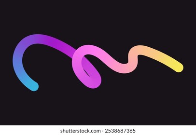 Linhas de gradiente de cor de néon. Faixa de rabisco com elementos ondulados. Abstrato orgânico dinâmico colorido Formas no fundo escuro