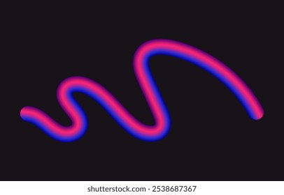 Neon Color Gradient squiggle lines. Scribble stripe with wavy elements. Abstract organic dynamic colorful Shapes on dark background