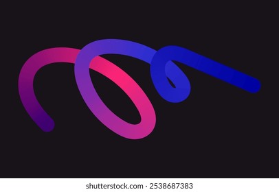 Neon Color Gradient squiggle lines. Scribble stripe with wavy elements. Abstract organic dynamic colorful Shapes on dark background