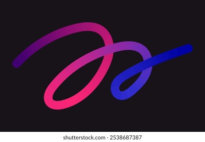 Neon Color Gradient squiggle lines. Scribble stripe with wavy elements. Abstract organic dynamic colorful Shapes on dark background