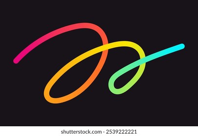 Neon Color Gradient squiggle lines. Scribble stripe with wavy elements. Abstract organic dynamic colorful Shapes on dark background