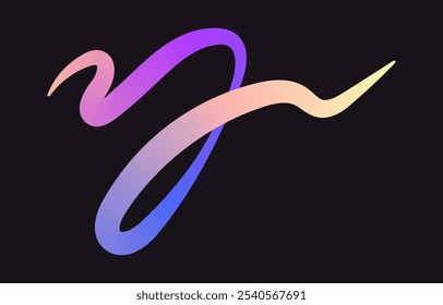 Neon Color Gradient squiggle lines. Scribble stripe with wavy elements. Abstract organic dynamic colorful Shapes on dark background