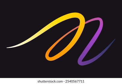 Linhas de gradiente de cor de néon. Faixa de rabisco com elementos ondulados. Abstrato orgânico dinâmico colorido Formas no fundo escuro