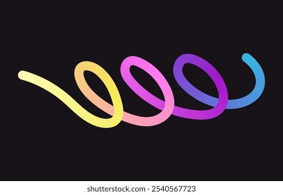 Líneas de garabato de degradado de color neón. Banda de garabatos con Elementos ondulados. Formas coloridas dinámicas orgánicas Abstractas sobre fondo oscuro