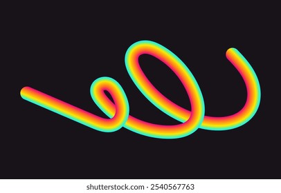 Neon Color Gradient squiggle lines. Scribble stripe with wavy elements. Abstract organic dynamic colorful Shapes on dark background