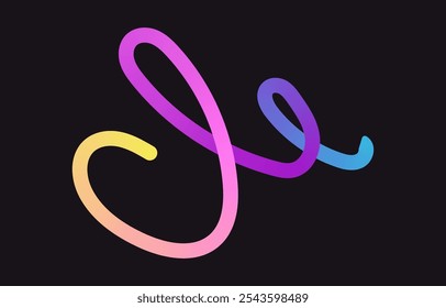 Neon Color Gradient squiggle lines. Scribble stripe with wavy elements. Abstract organic dynamic colorful Shapes on dark background