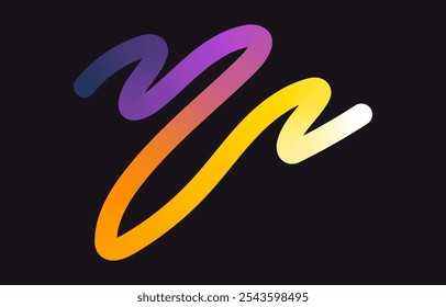 Neon Color Gradient squiggle lines. Scribble stripe with wavy elements. Abstract organic dynamic colorful Shapes on dark background
