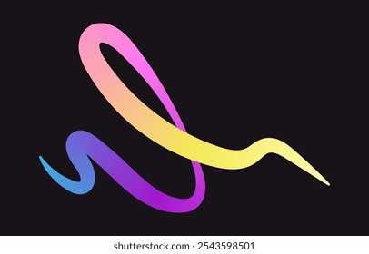 Neon Color Gradient squiggle lines. Scribble stripe with wavy elements. Abstract organic dynamic colorful Shapes on dark background